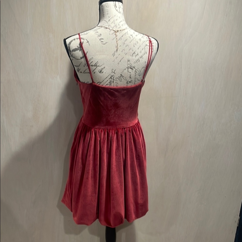 1067 Abercrombie and Fitch Red Velvet Spaghetti Strap Dress - Picture 3 of 6